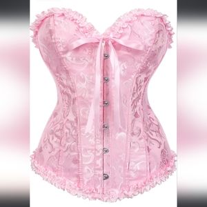 Pink woman lacing corset Floral Boned